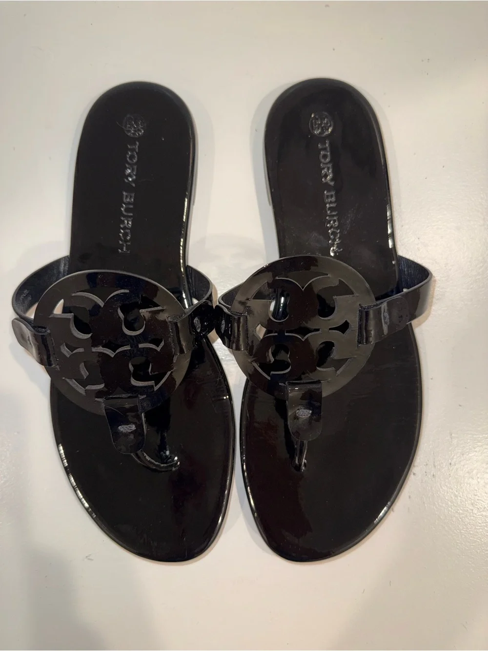 Tory Burch Black Logo Leather Thong Sandals